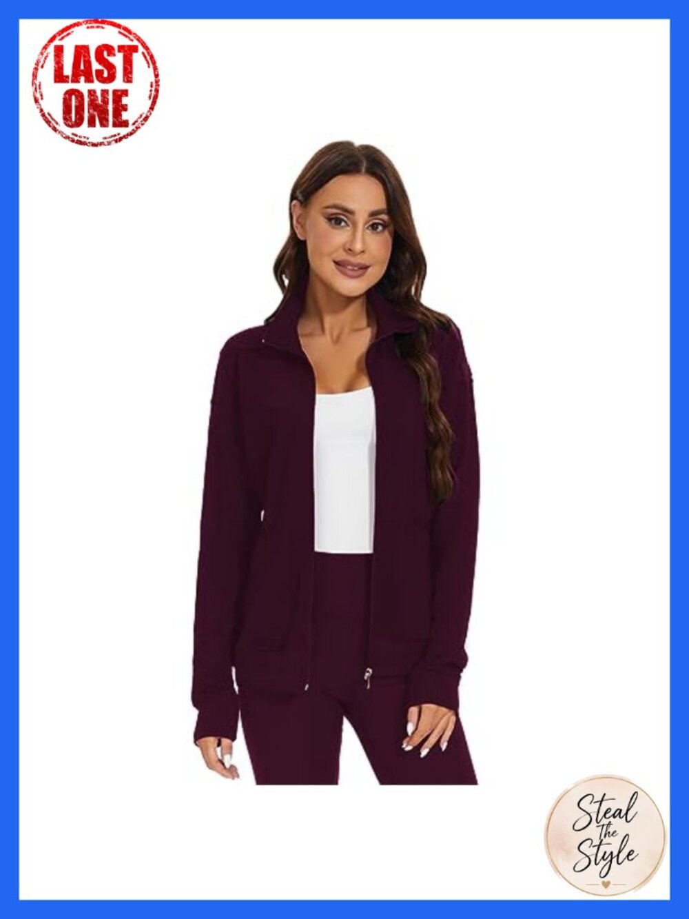 Women's Zip Front Scrub Jacket Warm-Up Stretch Medical Uniform